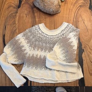 Free People Cream and Gray Knit Sweater